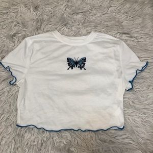 White butterfly cropped T_shirt